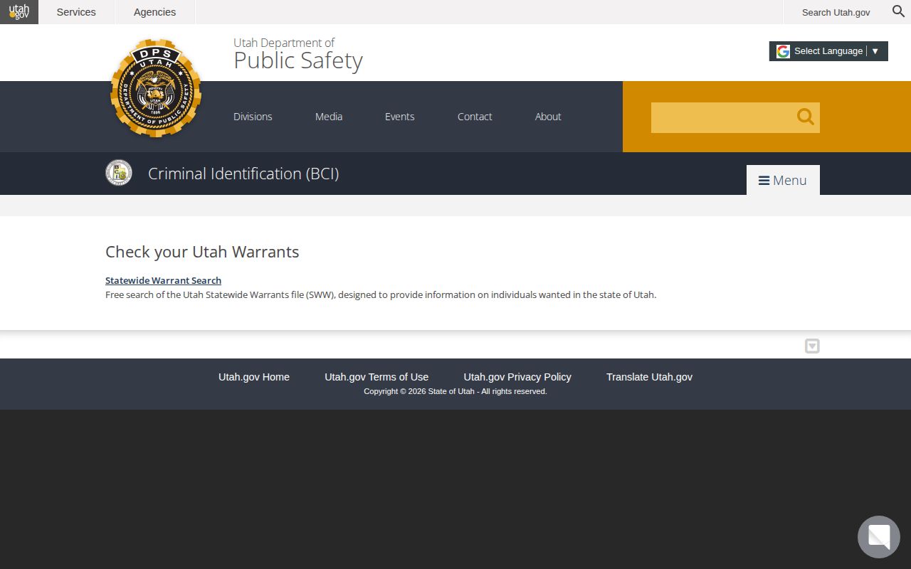 Utah statewide warrant check for Kane County records